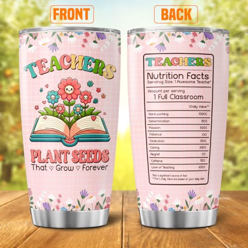 Teacher Appreciation Tumbler for Women with Floral Book Design, 20oz Stainless Steel Cup, Thoughtful Gift for End of Year, Back to School, Christmas, Graduation - color: Teacher Life K0