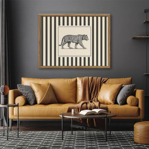 Framed Vintage Tiger Wall Art, Black and White Striped Wildlife Animal Pictures Wall Decor Painting, Modern Jungle Safari Minimalist Exotic Canvas Prints for Bedroom Living Room Bathroom-12×16inch - color: Striped Tiger, size: 16"L x 12"W