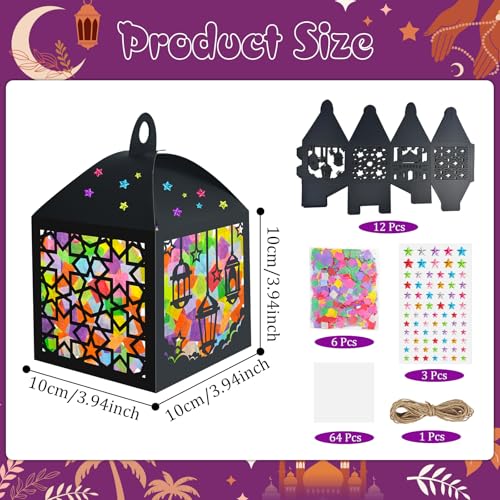 Cinrobiye 16 Set Ramadan Lantern Suncatcher Craft Kit, Eid Mubarak Tissue Paper Window Hanging Decorations, Islamic DIY Lantern Ornaments for Home, Classroom, Mosque & Holiday Activities - style: Ramadan