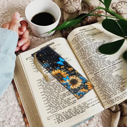 Butterfly Sunflower Bookmark Set of 2 for Bibles Personalized Bookmark for Book Lovers Bookmarks for Reading Lovers Increase Reading Interest - color: Blue Butterfly and Sunflower