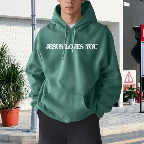 Christian Jesus Loves You Hoodies for Teen Religious Faith Sweatshirts Bible Verse Graphic Youth Hoodie - color: Green, size: X-Large