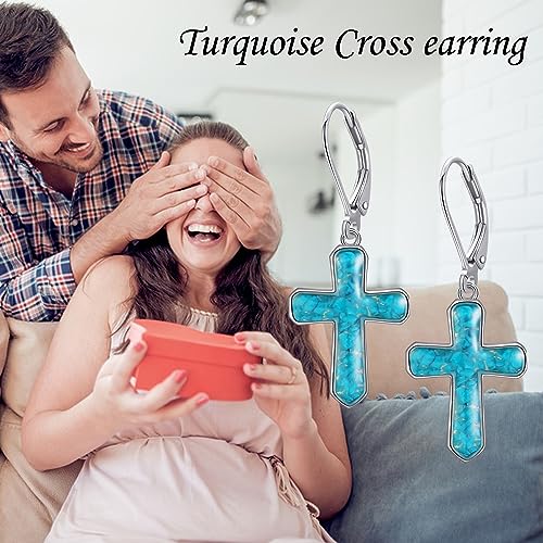 Cross Earrings 925 Sterling Silver Dangle Earring Gifts for Women - style: Turquoise Cross