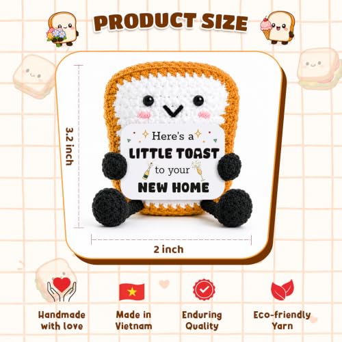 Crochet Toast Housewarming Gift, Cute Positive Toast Crochet with “Here’s a Little Toast to Your New Home”, Funny New Home Gift for Women Men Couples, New Apartment Decor Desk - color: New Home