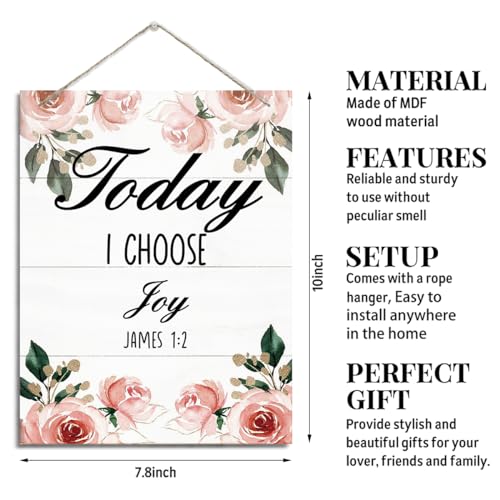 Christian Decor, Rustic Hanging Wood Plaque Sign, Farmhouse Wood Sign, Inspirational Wall Plaque, Positive Home Office Decor, Christian Wall Art, Housewarming Gift, Today I Choose Joy Sign - color: JAMES 1:2