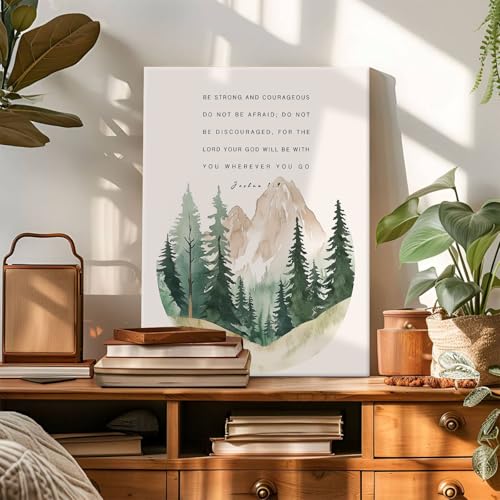 Bible Verse Canvas Print Framed Wall Decor Positive Poster Print Be Strong and Courageous God Will Be With You Art Oil Painting, Watercolor Inspirating Artwork Decoration for Home Office (8x10inch) - color: Be Strong and Courageous, size: 8"L x 10"W