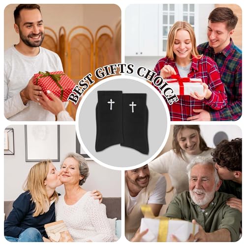 Christian Socks for Men, Biblical Crew Socks Gifts for Dad Grandpa Husband 3 - color: Black Cross