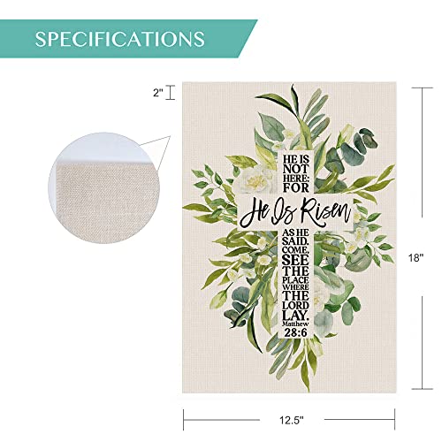 He is Risen Spring Easter Garden Flag Vertical Double Sided Watercolor Floral Easter Cross Garden Flag, Seasonal Outdoor Farmhouse Small Flag for Yard Lawn Decor 12.5 x 18 Inch