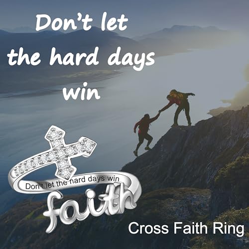 Helonley Cross Faith Ring for Women - 925 Sterling Silver Inspiration Rings - style: Don't Let The Hard Days Win