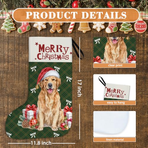 Golden Retriever Green Plaid Christmas Stockings 16 Inch - color: Christmas12
