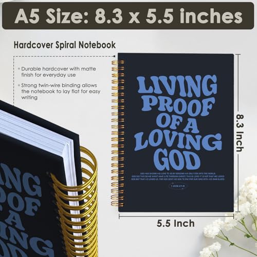 Christian Journal, Bible Study Notebook, Bible Notebooks for Note Taking, Church Hardcover Spiral Notebook for Women Man 5.5x8.3 - Blue - color: Living Proof of a Loving God - Blue