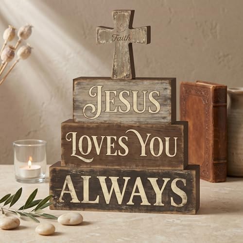 Britimes Tiered Tray Decor Set, 4 Pack, Wooden Table Sign, Christian - style: Cross