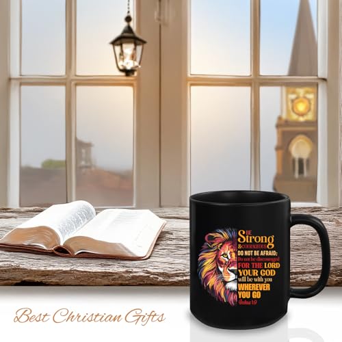 Christian Gifts for Men Ceramic Mug, Religious Gifts, Inspirational Scripture Coffee and Tea Mug, God Gift for Men Dad Bible Verse Joshua1:9, Microwave and Dishwasher-Safe (Black-Be Strong) - color: Black-Be Strong