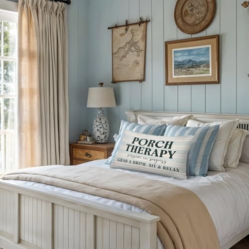 Farmhouse Porch Pillow Cover 12x20,Decorative Outdoor Pillows - color: White-porch