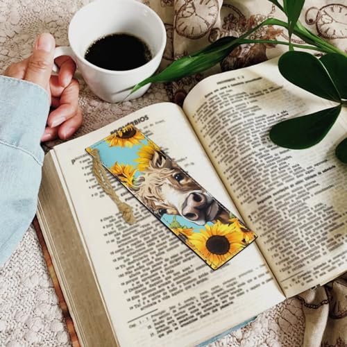 2 Pack Leather Cow Sunflower Bookmark Bookmarks for Teachers, Students, Book Lovers Pocket Kitten Fun Book Marks for Reading Cool Bookmarks, Adults Kids - color: Cow and Sunflower Pattern