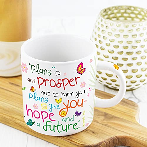 Christian Coffee Mug with Gift Box, 12 oz Ceramic, with Bible Verse - color: White / Plans