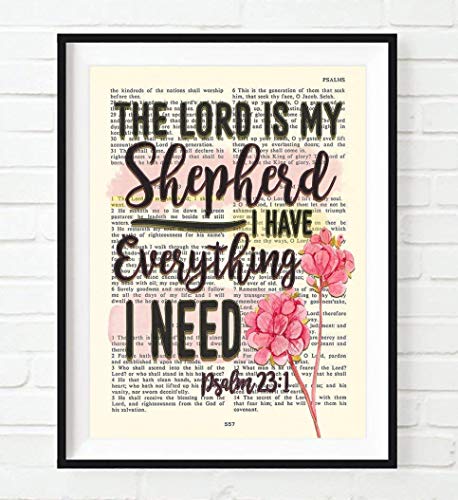 Psalm 23 1-5 Set of Art Prints, Set of 4, Unframed, Vintage Bible Page Verse Set Wall Decor Posters, 8x10 Inches