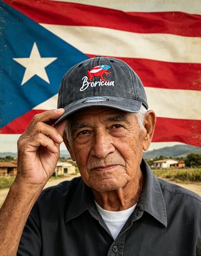 Best Cool Dad Hats for Men Women Baseball Cap - color: Coqui Frog Boricua (Washed Black)