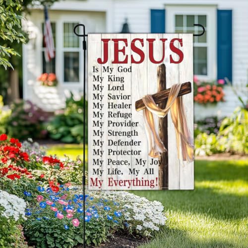 3 Ply Jesus is My God Cross Garden Flags for Outside 12x18 Inch Double Sided Christian Bible Verse Religious Flag Outdoor House Yard Sign Decorations