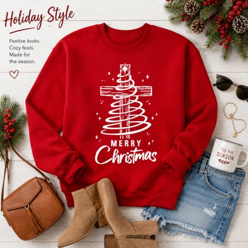 Women's Christian Christmas Sweatshirt Jesus Graphic Crewneck Holiday Top - color: Red, size: Medium
