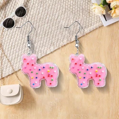 Christian Statement Earrings for Women, Acrylic Dangle Earrings, Lightweight Comfortable, Non Tarnish Hooks, Faith Jewelry, Religious Gift for Women - color: Pink Cute Cow