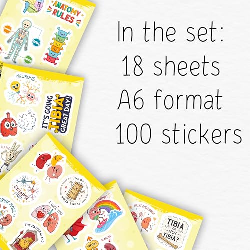 100Pcs Anatomy Stickers for Laptop, Water Bottle - Body Part Stickers Vinyl - Medical, Health Deals - Human Anatomy Gifts for Man & Woman - Sonography Radiology Healthcare Nurse Bone Decals - color: Anatomy Stickers