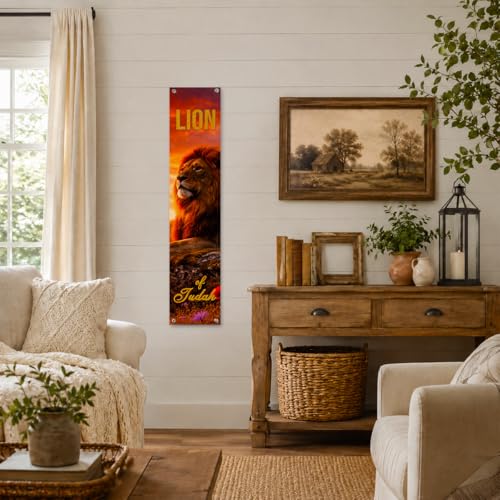 Lion of Judah Religious Wall Banner, Christian Hanging Backdrop for Sanctuary Wall, Scripture Bible Verses Banner for Church Events Prayers Sunday School Decor 48x9 In - color: color_name09