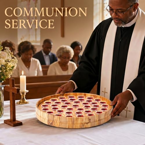 Zhehao 1 Pcs Wood Communion Tray Set with Disposable Cups Church Serving Plate Christian Church Supplies for Sunday Service, Fellowship and Ministry (Olive Wood) - color: Olive Wood