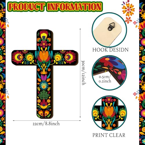 Soaoo 6 Pcs Mexican Cross Wall Decor Hand Painted Wooden Crucifix,Floral