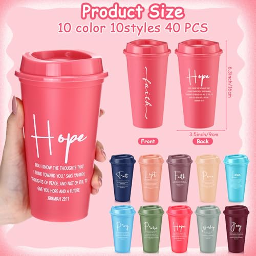 LemonRoad 40 Pcs Christian Gifts for Women Men 16 oz Christian Plastic Coffee Cups with Lids Double Sided Scripture Bible Verse Religious Tumblers Mugs for Church Appreciation Gifts(Macaron Color) - color: Macaron Color