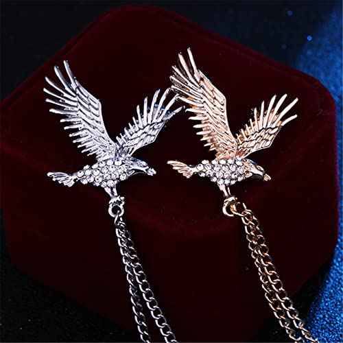 WCRAZYE Shiny Rhinestone Metal Feather Lapel Pin Angel Wings Tassel Chain Brooch Collar Pins for Women Girls Men's Animal Eagle Pin Suit Sweater Shawl Coat Breastpin Accessories - color: Gold Eagle Pin