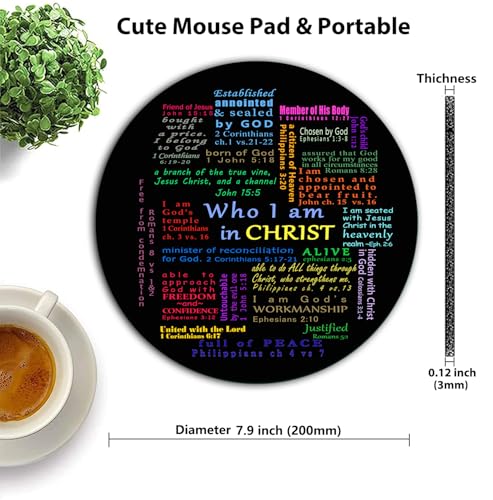 Who I Am in Christ Round Mouse Pad, Inspirational Quotes Circular Desk Mat - color: God's Quotes Collection