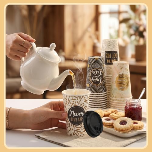 50 Pack 16 oz Disposable Coffee Cups with Lids Black Gold - style: Black and Gold Inspirational Quotes