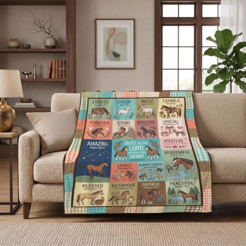Christian Horse Throw Blanket Birthday Gifts for Women Girls - color: Tk012, size: 80"x60"