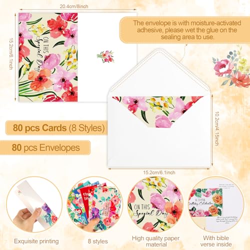 Zhanmai 80 Pcs Christian Birthday Card Bible Verse, Watercolor Flower Style - style: Watercolor Flower Style :