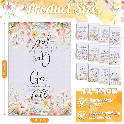 FuWeave 12 Pcs Religious Christian Kitchen Dish Towels Christian Gifts for Women Men Bible Verse Dishcloths Absorbent Scripture Tea Hand Towels for Housewarming Party Favors(Watercolor,Wildflower) - color: Watercolor, style: Wildflower