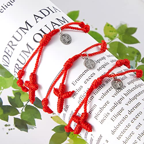 Yinkin St Benedict Medal Rosary Bracelet Bulk Adjustable - color: Red