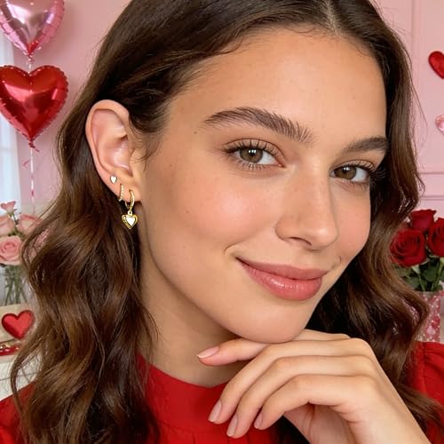 14K Gold Planted Seashell Starfish Stud dangle Earrings for Women, Summer Beach Hoop Earrings for Multiple Piercing Cartilage, Dainty Trendy Dangling Earring 3 Pairs Set Vacation Ocean Outfits Accessories Jewelry - color: Heart-Gold
