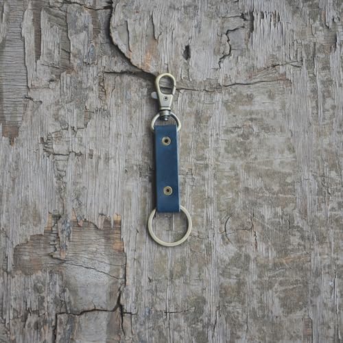 JJNUSA Genuine Leather Keychain Walnut Leather Key Holder Mens Belt Key Chain Ring Fob - color: Blue
