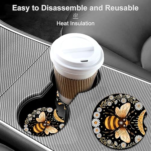 2 Pack Bee Car Cup Holder Coasters Universal Neoprene Coasters - color: Bee