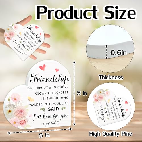 I'm Here For You And Proved It Wooden Sign - Christmas Valentines Friendship Gifts For BFF, Bestie, Women - Floral Heart Shape Pinewood Block Decor For Home, Office Table - B04 - color: m Here For You And Proved It