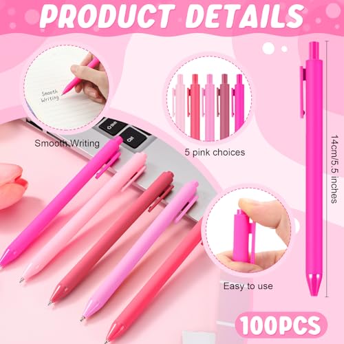 100 Pcs Ballpoint Gel Pens Bulk Retractable, Pink Series - style: Pink Series