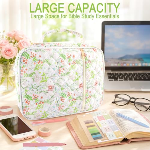 Zkptops Bible Cover Case for Women Large Bible Bag Cotton Quilted Bible Carrying Case with Zipper Pocket and Handle Carrying Book Cover for Christian Study Supplies Christian Gift(Jungle Flowers) - color: Fr Jungle Flowers