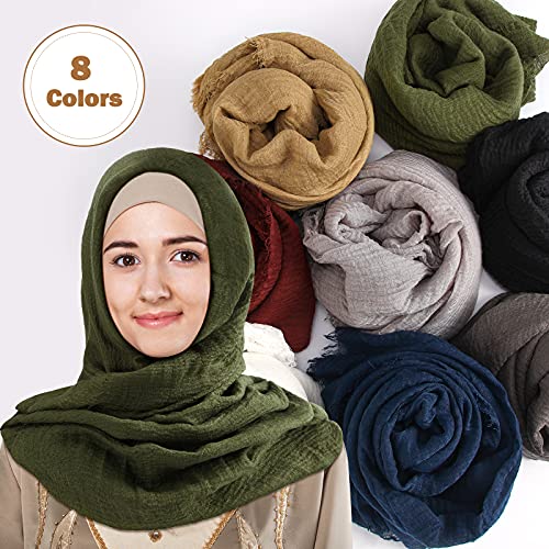 Zhanmai 8 Pcs Women Hijab Scarf Shawl Hijab Scarves - color: Dark Colors