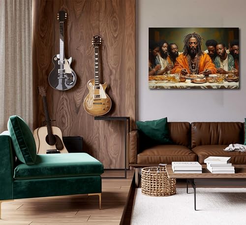 WWN Modern Black Jesus Canvas Wall Art African American The Last Supper Painting Picture Wall Decor Black Man Christian Poster Print Artwork for Kitchen Dining Room Living Room Bedroom Home Decoration - color: Canvas, size: 36L''x24W''