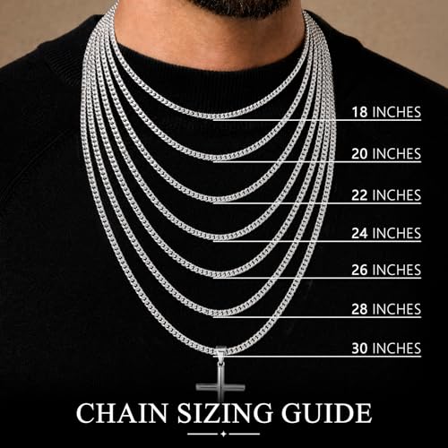 TenKa Cross Necklace for Men, 316L Stainless Steel Mens Cross Necklaces, Bold Silver & Gold Pendant with Waterproof 5mm Cuban Chain 18-30 Inch - color: Silver, size: 30 Inch