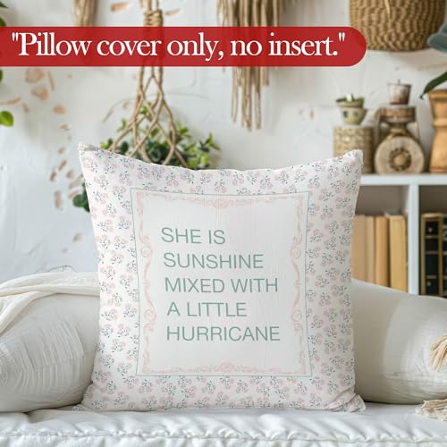 She Is Sunshine Throw Pillow Cover 18x18 Inches, Baby Girl Nursery Decor, Vintage Floral Girl Nursery Decorative Pillowcase Cushion Case for Baby Little Girls Room Bedroom Decor Pillow Cover - color: Hurricane
