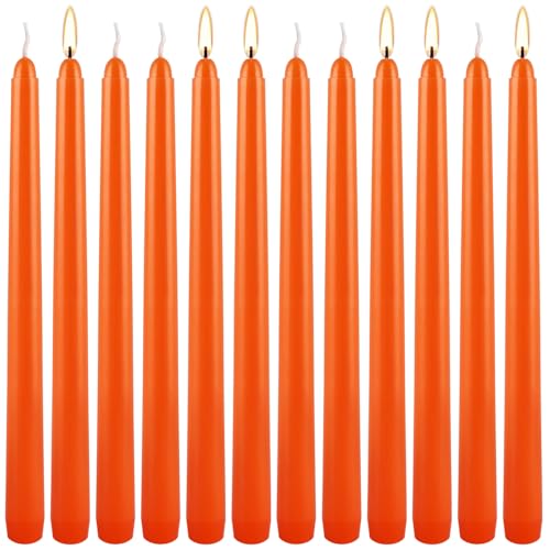 12-Pack Orange Taper Candles - 10 Inch Unscented Dripless Candlesticks, Long Burning for Halloween, Thanksgiving, Fall Decor & Dinner Parties - color: 10"12pcs-Orange