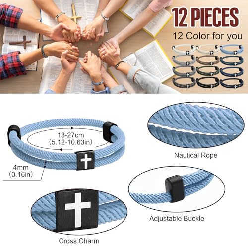 Landical 12 Pcs Christian Braided Cross Bracelet, Adjustable - color: Classic Color