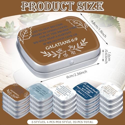 Willinglong 20 Pcs Metal Bible Mint Tins 5 Style Small Christian Gifts Box Bulk for Good Friday Easter Sunday School Vbs Giveaways Thanksgiving Bible Verse Metal Box for Candy Jewelry Crafts Storage