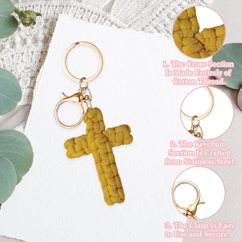 Knit Cross keychain Christian Gifts for Women Men Religious Gifts Bohe Backpack Charms Christian Keychain - color: Yellow